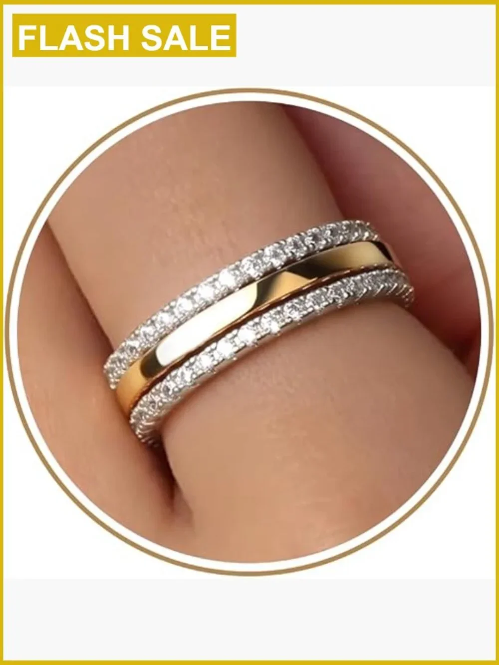 Stackable Ring Set Mixed Metal Eternity Band 14K Gold Silver Tone CZ Stacking